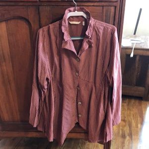 Orange and grey collared shirt. Buttoned and lagenlook